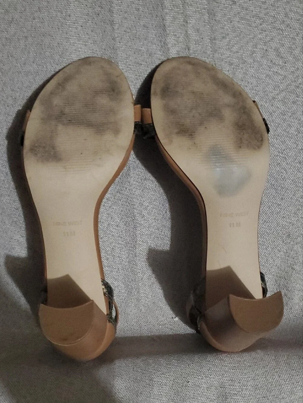 Nine West Brown Ankle-Strap Heeled Sandals with Snakeskin Trim